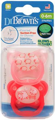 Picture of Dr. Brown's PreVent Glow in the Dark BUTTERFLY SHIELD Pacifier - Stage 1 * 0-6M - Assorted, 2-Pack