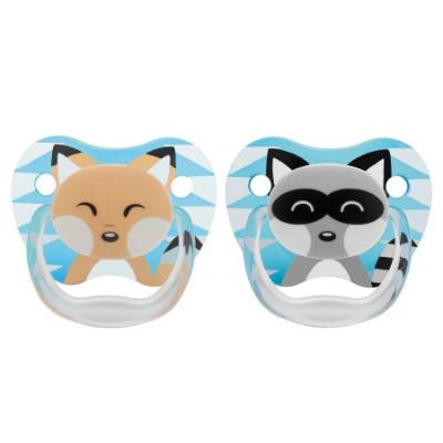 Picture of Dr. Brown's PreVent Printed Shield Pacifier - Stage 1 * 0-6M - Boy Animal Faces (Raccoon & Fox), 2-Pack